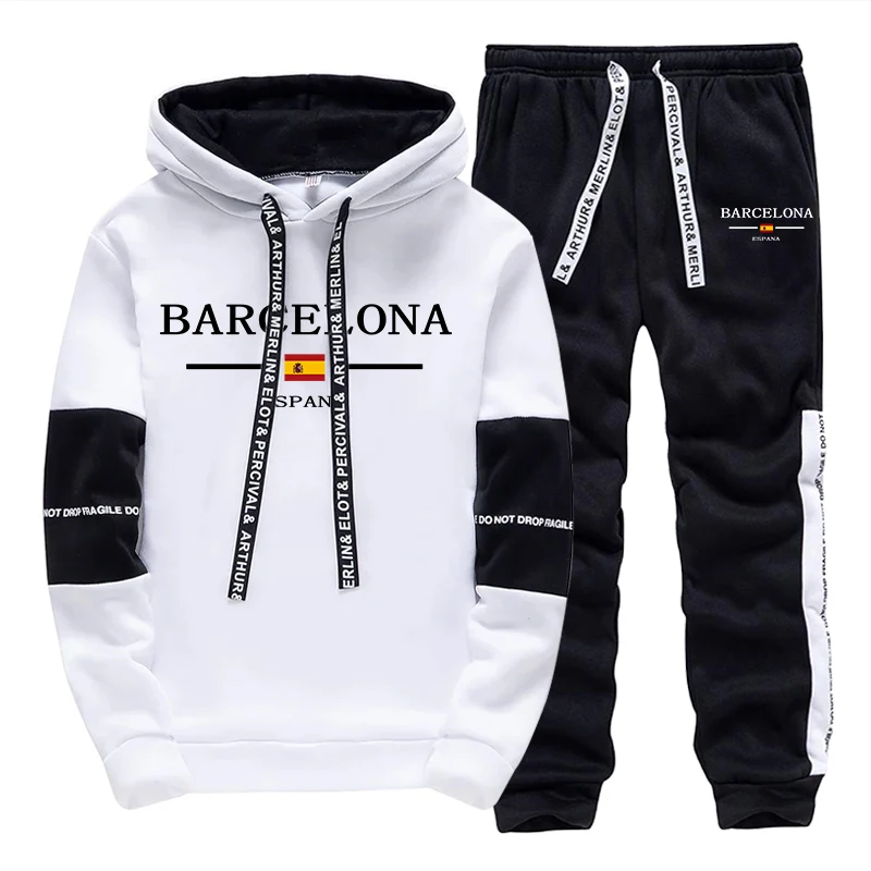 Street Fashion Barcelona - เสื้อสเวตเชิ้ตและกางเกงวอร์มบาร์เซโลนาสำหรับผู้ชาย ชุดลำลองสไตล์สปอร์ตสำหรับฤดูใบไม้ร่วงและฤดูหนาว ปี 2026 แฟชั่นแนวสตรีทสไตล์คนเมือง เสื้อฮู้ดดี้ชุดกีฬา