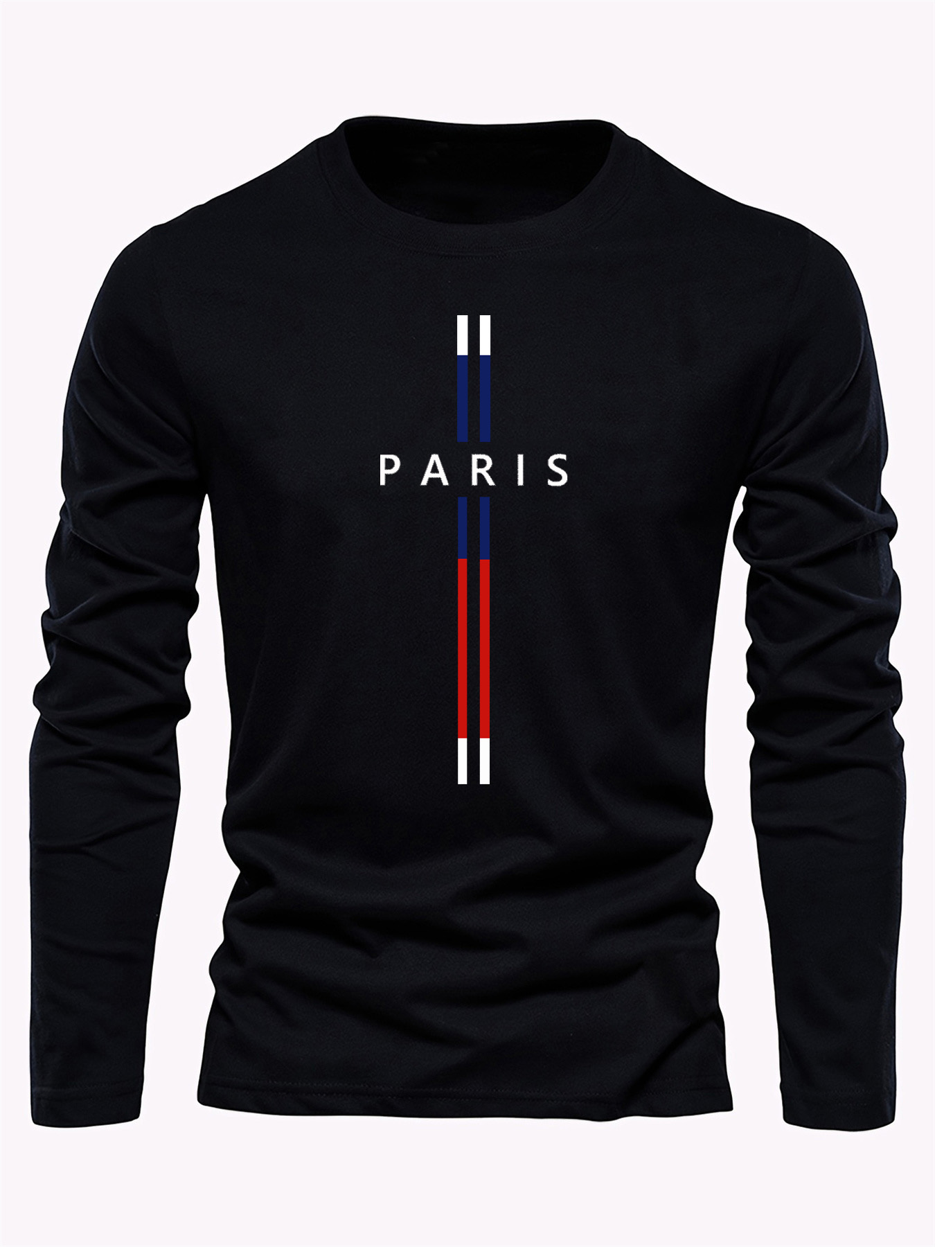 Street Fashion In Paris - เสื้อยืดแขนยาวคอกลมพิมพ์ลายกราฟิก Paris Letter สำหรับผู้ชาย ผ้าฝ้ายแท้ 100%