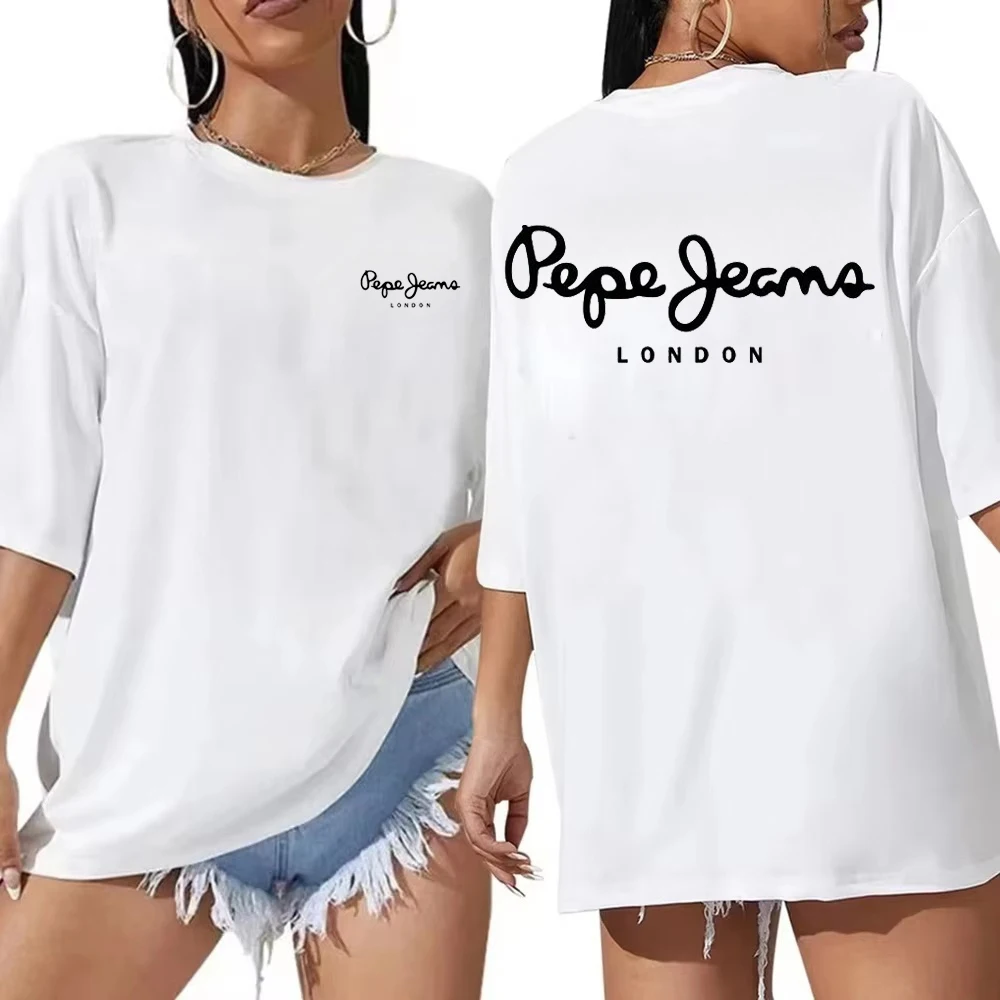 Street Fashion In London - เสื้อยืดแขนสั้นโลโก้ผู้หญิงเปเป้ ยีนส์ ลอนดอนเสื้อผ้าผู้หญิงแบรนด์หรู เสื้อ Y2K สไตล์สตรีทที่ไม่แยกระบุเพศ