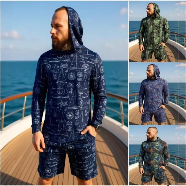 Street Fashion Male - ชุดเซ็ตสองชิ้นลายพรางแบบใหม่ปี 2026 เสื้อแขนยาวมีฮู้ด กางเกงขาสั้น ระบายอากาศได้ดี ทรงหลวม