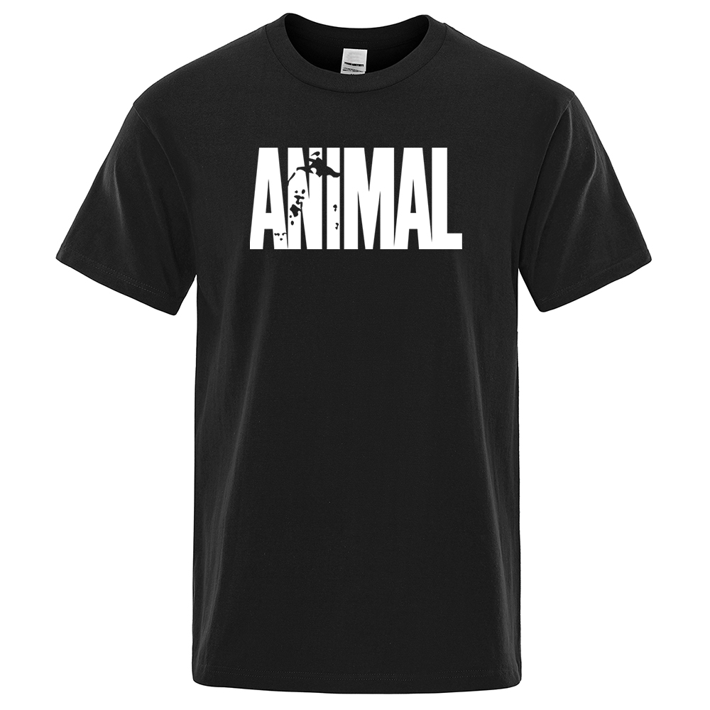 Street Fashion Asian Men - เสื้อยืดผู้ชายลายพิมพ์ตัวอักษรและลายสัตว์ แฟชั่นไซส์เอเชีย สไตล์สตรีท แขนสั้น ทรงหลวม คอกลม