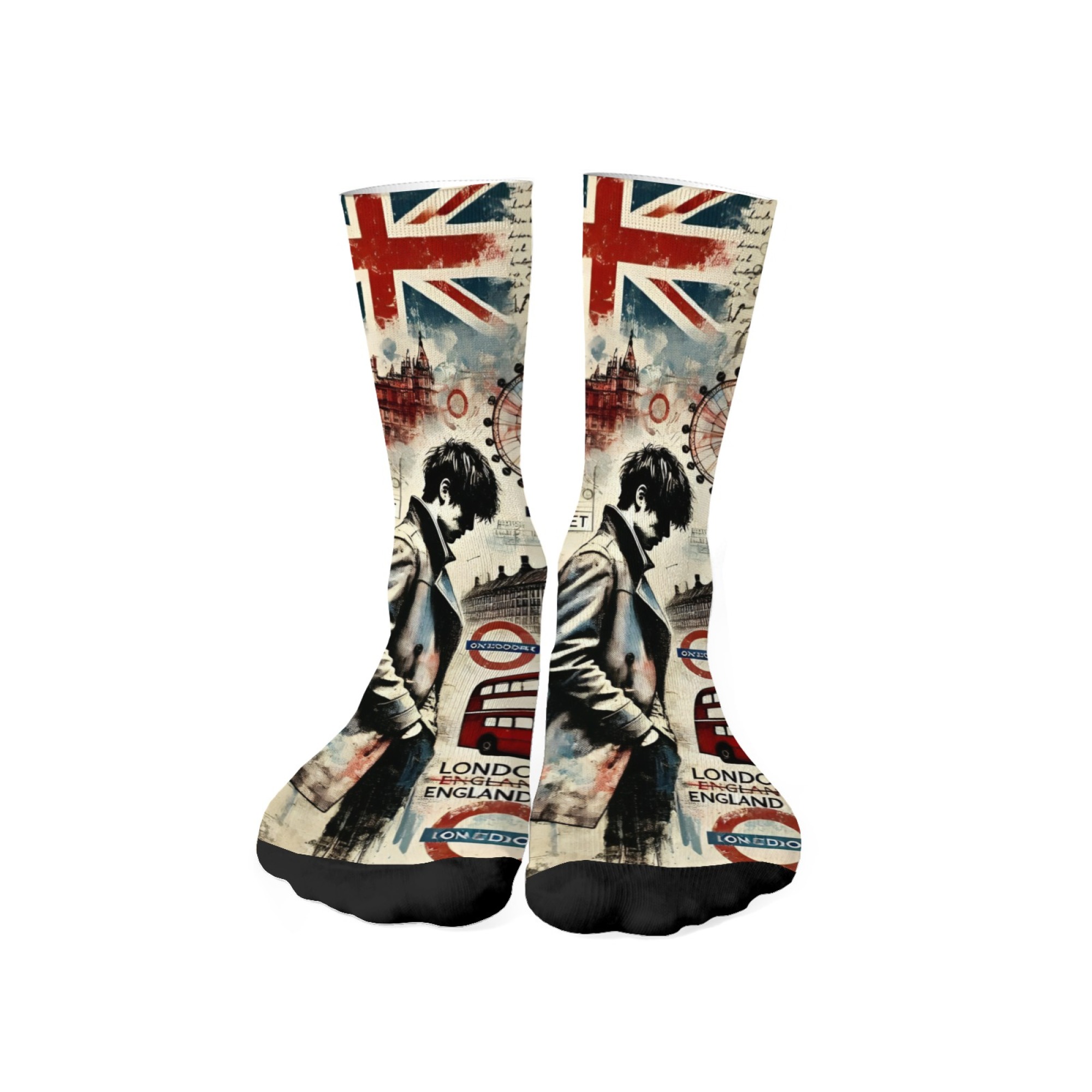 Street Fashion In London - ถุงเท้าผู้ชายลาย London Melancholic Boy แบบยาวครึ่งน่อง เนื้อนุ่ม