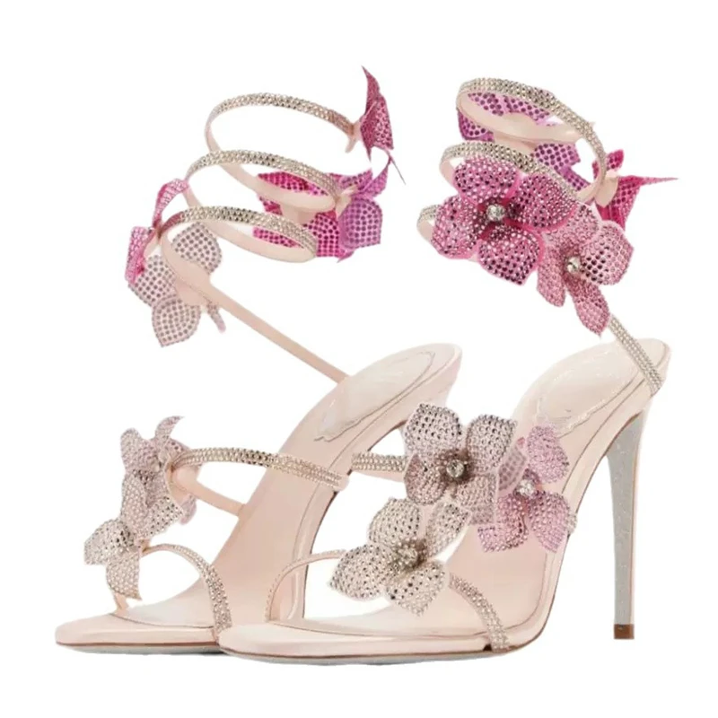 Street Fashion Shoes - Eilyken เซ็กซี่คริสตัลดอกไม้บางรองเท้าส้นสูงผู้หญิงรองเท้าแตะสไตล์ Street แคบสายรัดข้อเท้า POLE เต้นรําสุภาพสตรีรองเท้า