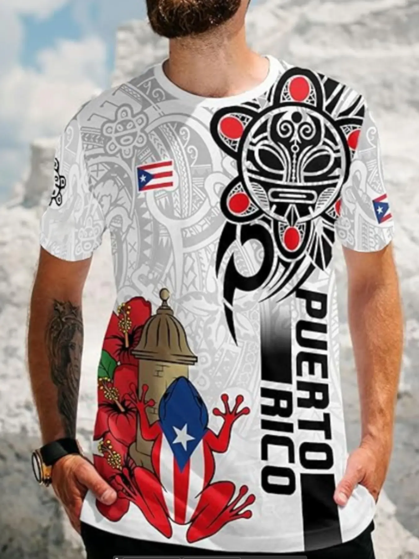Street Fashion Culture - เสื้อยืดลายเปอร์โตริโกสำหรับผู้ชาย, เสื้อพิมพ์ลายชนเผ่า, เสื้อผ้าลำลองสไตล์วัฒนธรรม, แฟชั่นสตรีท, สตรีทแวร์, เสื้อผ้าผู้ชาย