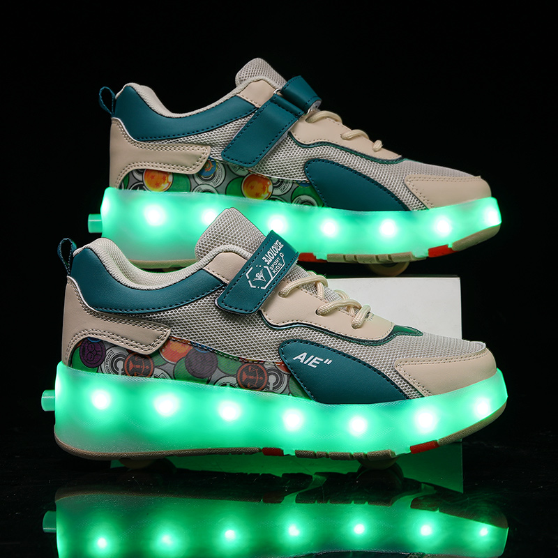 Street Fashion Shoes - รองเท้าสเก็ตล้อเลื่อนสำหรับเด็ก 4 ล้อ มีไฟ LED แบบพับเก็บได้
