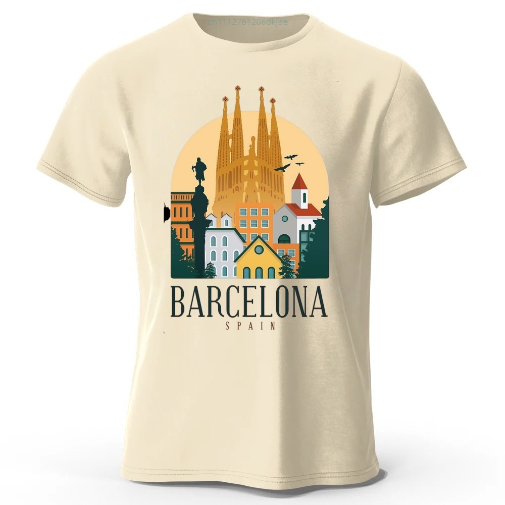 Street Fashion Barcelona - บาร์เซโลนารอคอยคุณอยู่ที่นี่ เสื้อยืดแขนสั้นผ้าฝ้ายสไตล์สตรีทเทรนดี้ ไซส์พลัสสำหรับผู้ชาย ทรงหลวม แฟชั่น ทันสมัย