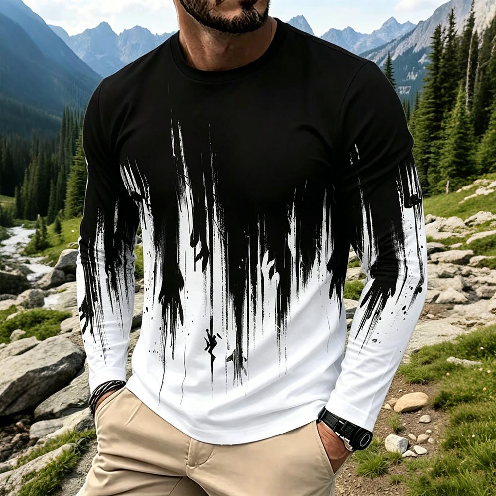 Fashion Streetwear - เสื้อยืดแขนยาวผู้ชายลายไล่เฉดสีสไตล์สตรีทแวร์ คอกลม แฟชั่นใหม่ ระบายอากาศได้ดี เสื้อพิมพ์ลายสำหรับใส่เป็นเสื้อตัวใน