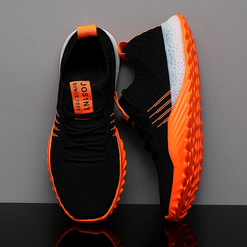 Street Fashion Japan Brand - Plusขนาดน้ำหนักเบาAir Mesh Menกีฬารองเท้าผู้หญิงรองเท้าผ้าใบManสีส้มสีดำBreathableรองเท้าผู้ชายกีฬาgym D-436