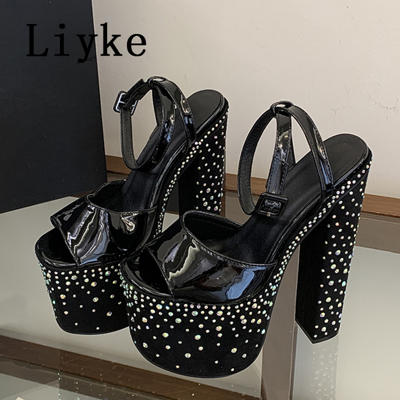 รองเท้าส้นสูงแบบหนาประดับคริสต - Street Fashion Shoes บทวิจารณ์และราคา