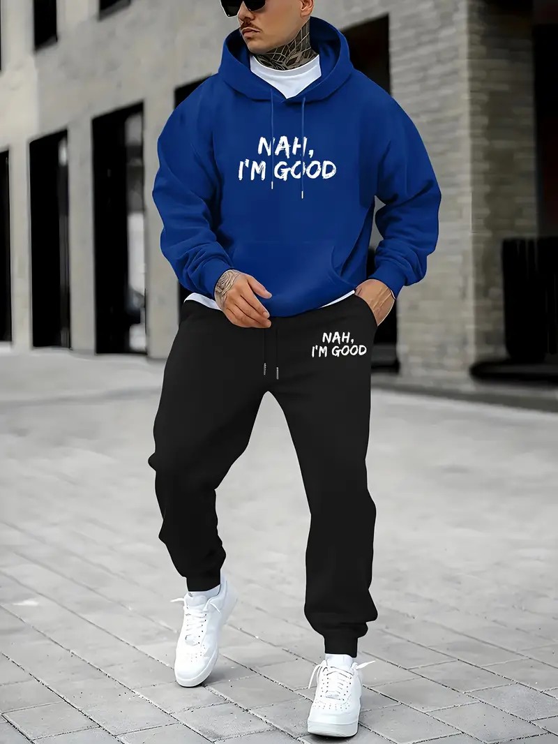 ชุดเสื้อฮู้ดผู้ชายลายพิมพ์ตัวอ - Street Fashion In China บทวิจารณ์และราคา