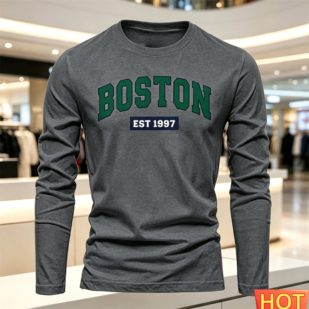เสื้อยืดแขนยาวผู้ชายลายตัวอักษ - Fashion Streetwear บทวิจารณ์และราคา