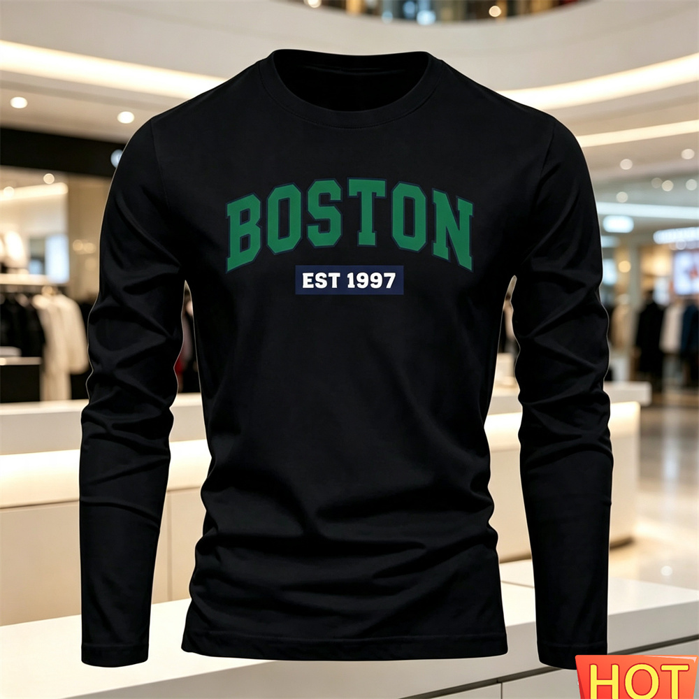 เสื้อยืดแขนยาวผู้ชายลายตัวอักษ - Fashion Streetwear บทวิจารณ์และราคา