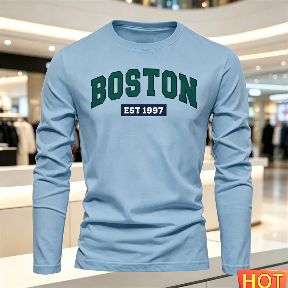 เสื้อยืดแขนยาวผู้ชายลายตัวอักษ - Fashion Streetwear บทวิจารณ์และราคา
