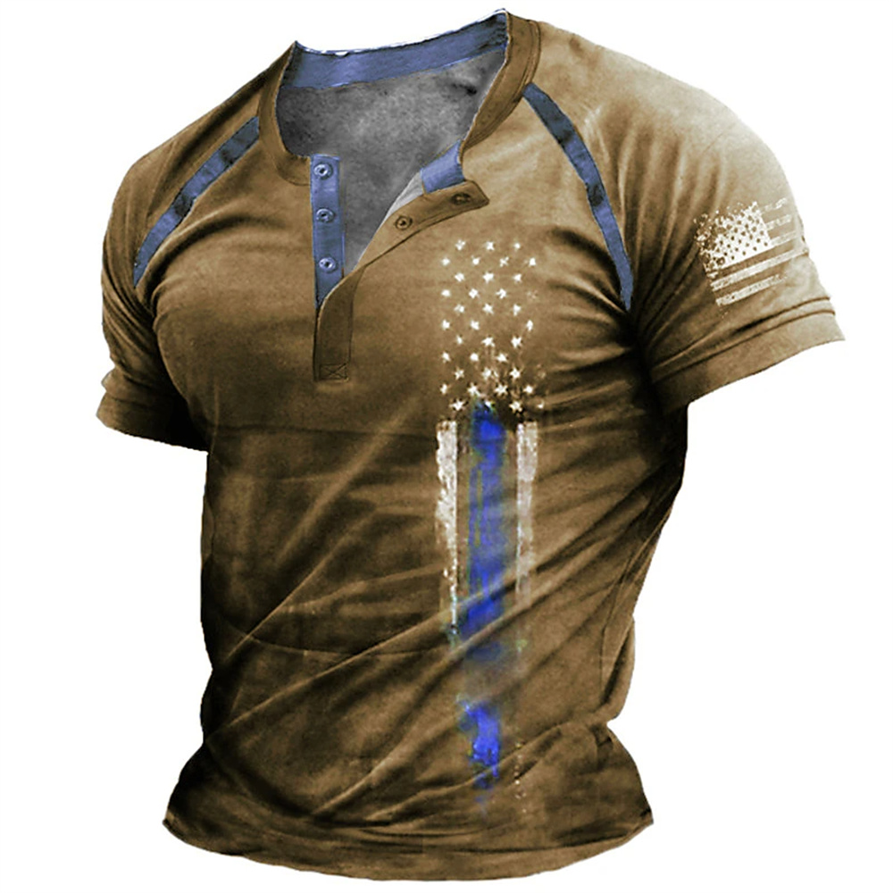 เสื้อเชิ้ตเฮนรี่พิมพ์ลายธงชาติ - Street Fashion Male บทวิจารณ์และราคา