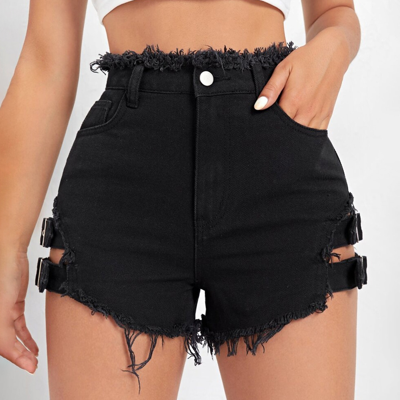 กางเกงยีนส์ขาสั้นเอวสูงสำหรับผ - Street Fashion Hot บทวิจารณ์และราคา