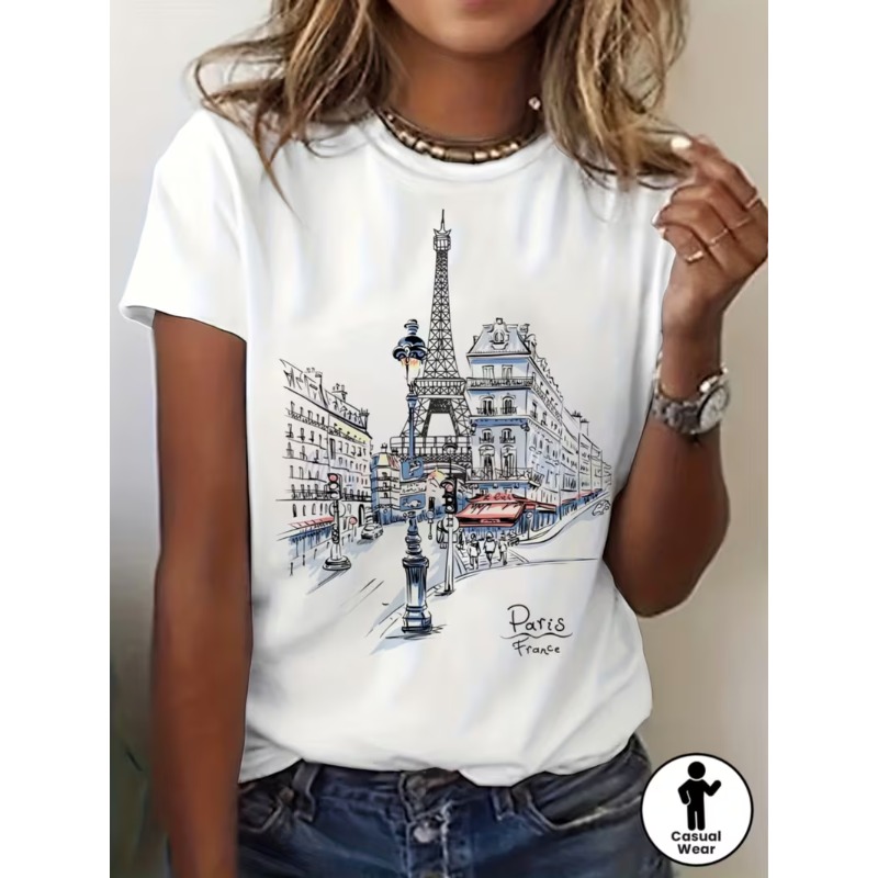 เสื้อยืดกราฟิกพิมพ์ลายหอไอเฟล  - Street Fashion In Paris บทวิจารณ์และราคา