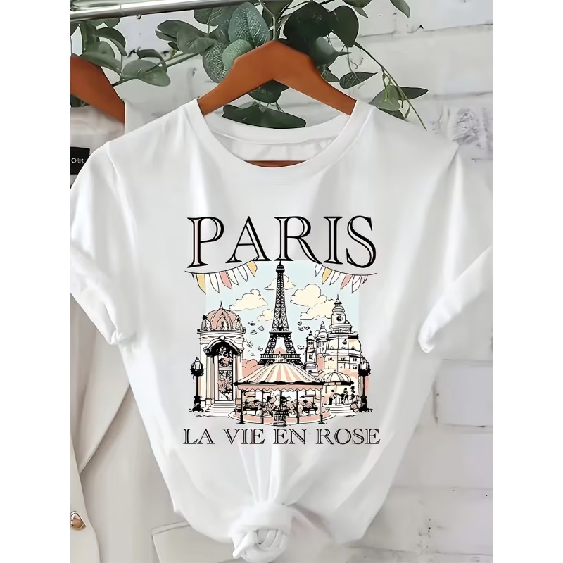 เสื้อยืดกราฟิกพิมพ์ลายหอไอเฟล  - Street Fashion In Paris บทวิจารณ์และราคา