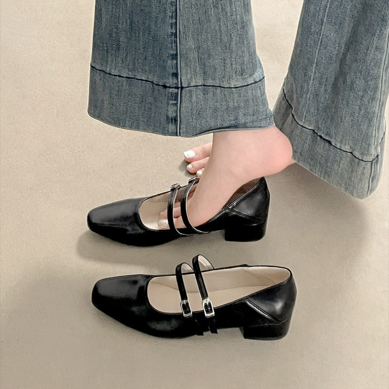 รองเท้าส้นเตี้ยทรงเหลี่ยมสำหรั - Street Fashion Shoes บทวิจารณ์และราคา