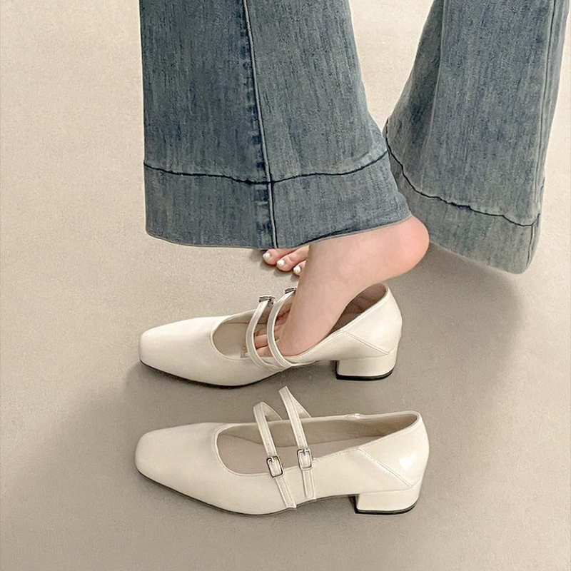 รองเท้าส้นเตี้ยทรงเหลี่ยมสำหรั - Street Fashion Shoes บทวิจารณ์และราคา