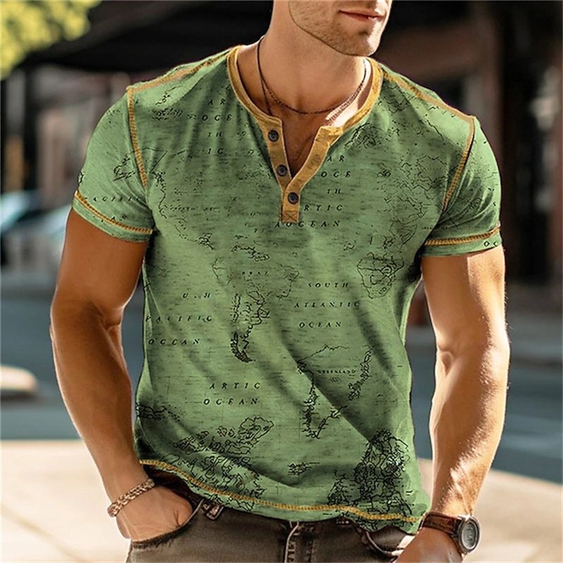 เสื้อเชิ้ตเฮนรี่ผู้ชาย ลายพิมพ - Street Fashion In China บทวิจารณ์และราคา