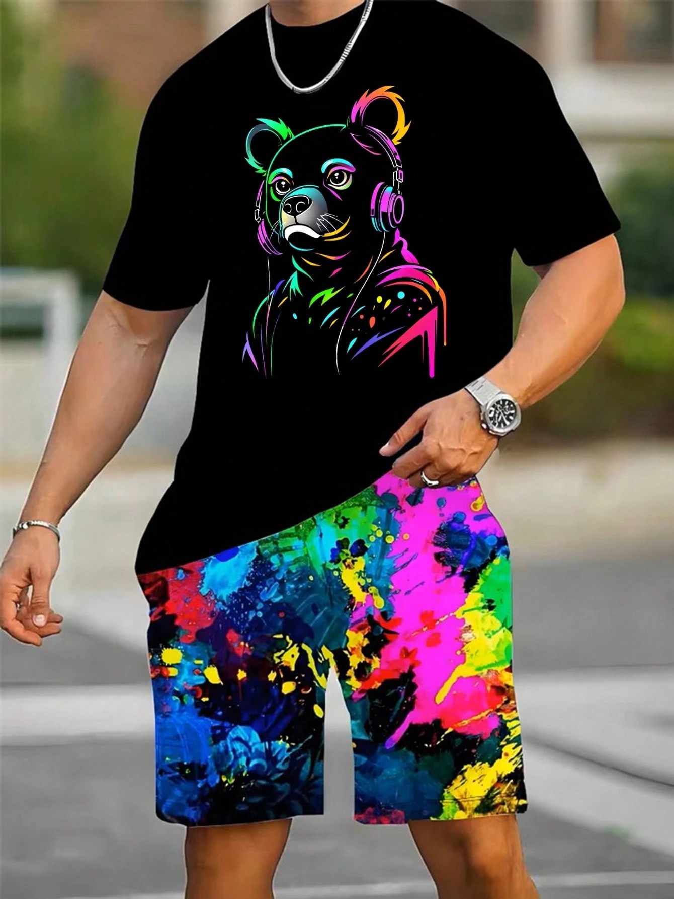 ชุดเซ็ตเสื้อยืดแขนสั้นและกางเก - Street Fashion Male บทวิจารณ์และราคา